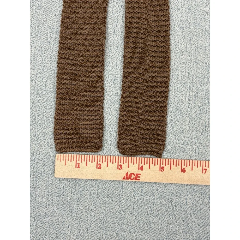 Vintage Chaps Ralph Lauren Knitted Square Tip Mens Tie, Solid Brown,‎ Cotton